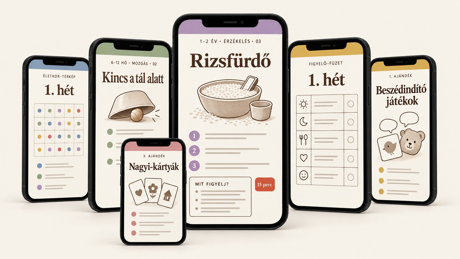 A teljes csomag a telefonon: a kártyák, a térkép, a füzet és az ajándékok